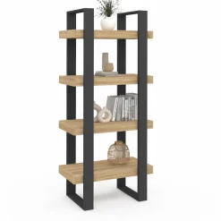 IDMarket Étagère bibliothèque noire et bois 160 cm* Meubles Hauts|Collection Agencement Magasin
