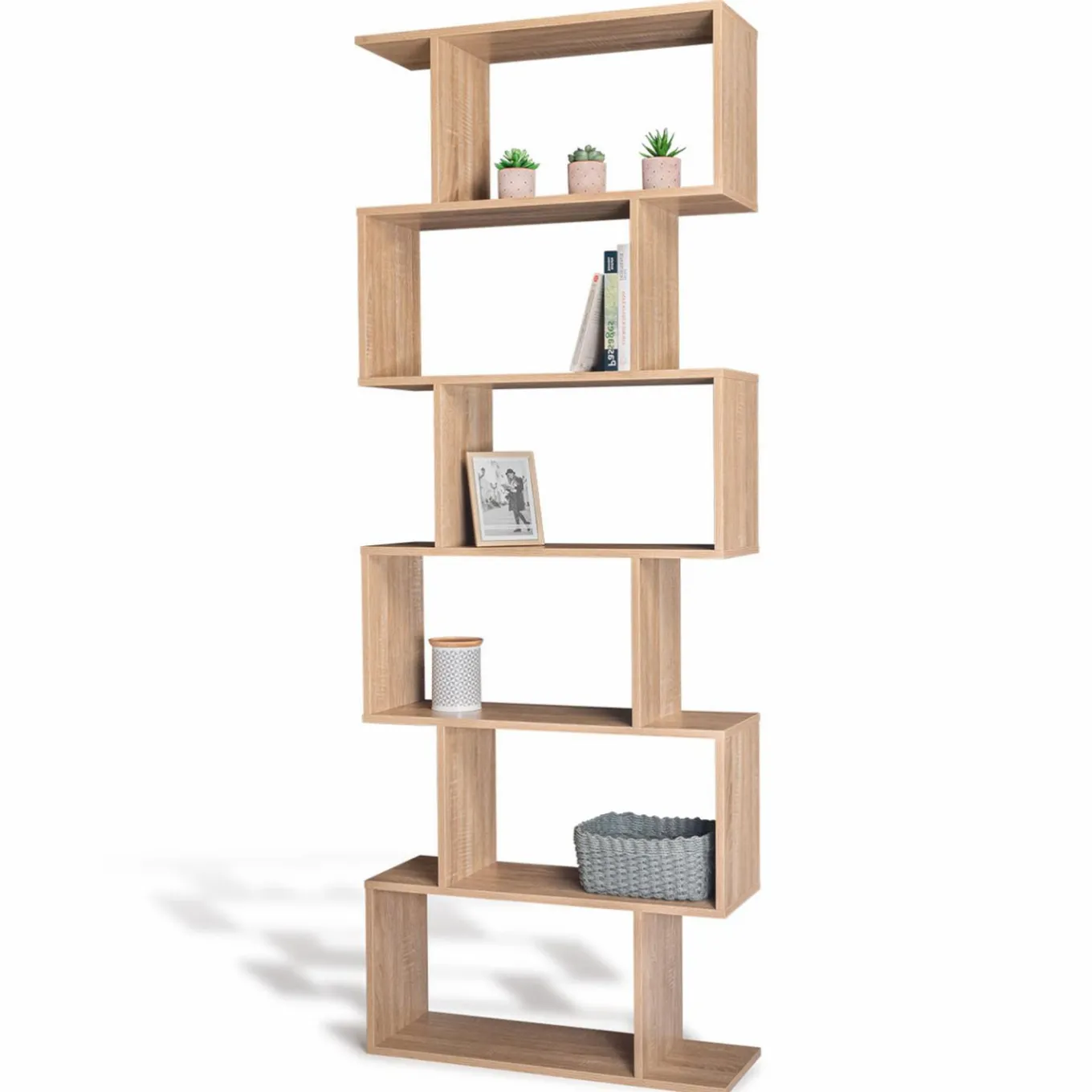 IDMarket Étagère bois imitation hêtre en S 6 niveaux* Meubles Hauts|Meubles En Bois