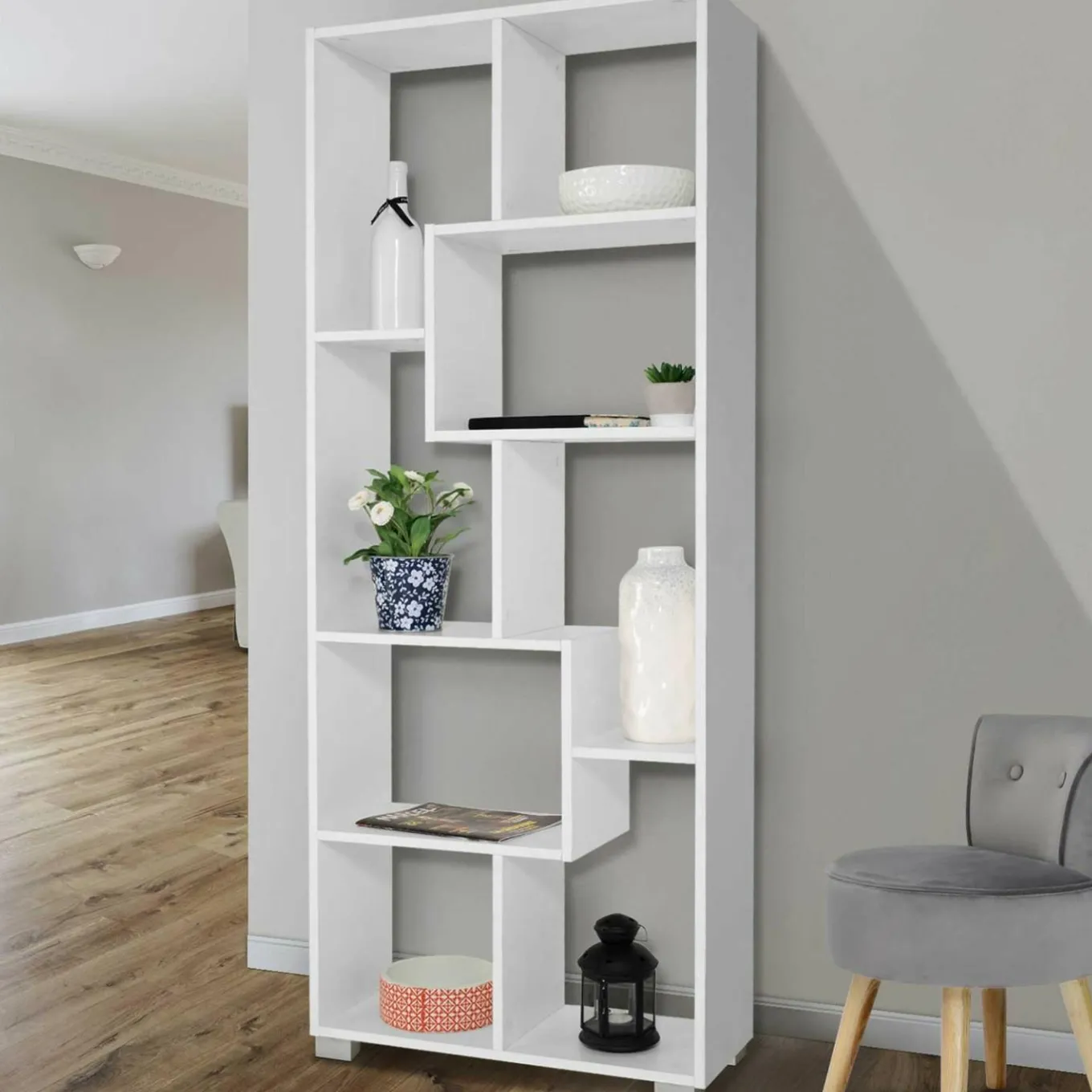 IDMarket Étagère de salon moderne en bois blanc* Meubles Bas|Meubles Blancs