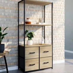 IDMarket Étagère design industriel avec tiroirs en tissu* Meubles Tiroirs|Meubles Hauts