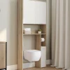 IDMarket Étagère dessus WC blanc et bois façon hêtre avec dévidoir à papier* Meubles Salle De Bain|Meubles Wc