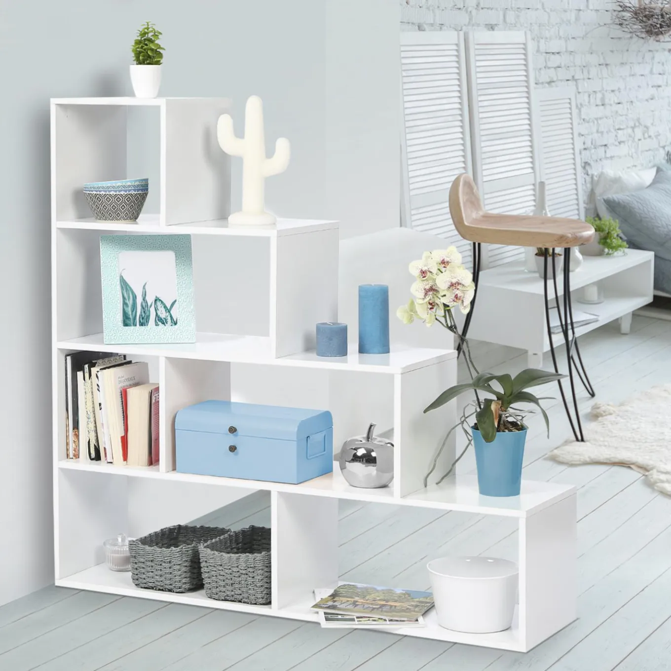 IDMarket Étagère escalier blanche* Meubles Blancs|Collection Télétravail