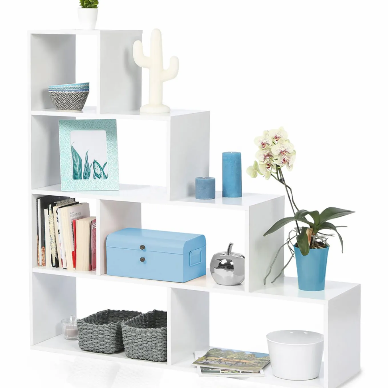 IDMarket Étagère escalier blanche* Meubles Blancs|Collection Télétravail