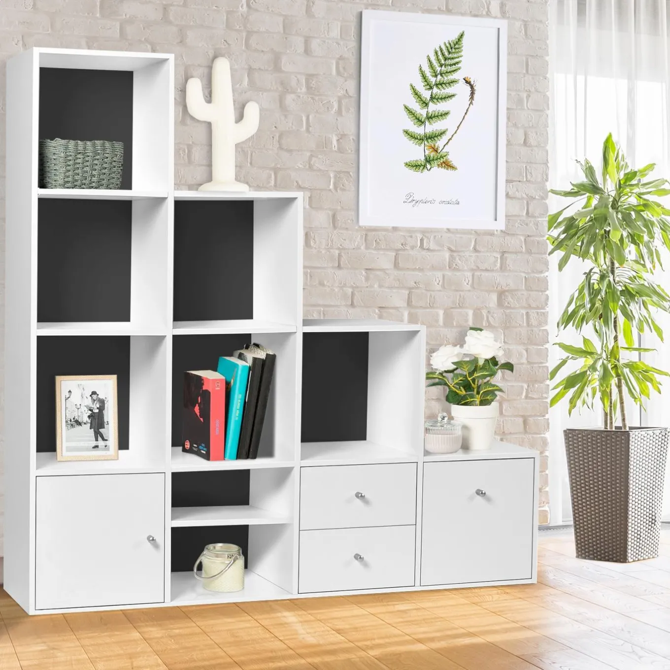 IDMarket Étagère escalier blanche et grise* Rangement Et Accessoires|Meubles Tiroirs