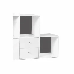 IDMarket Étagère escalier bois blanc fond gris 6 cases* Rangement Et Accessoires|Meubles Tiroirs