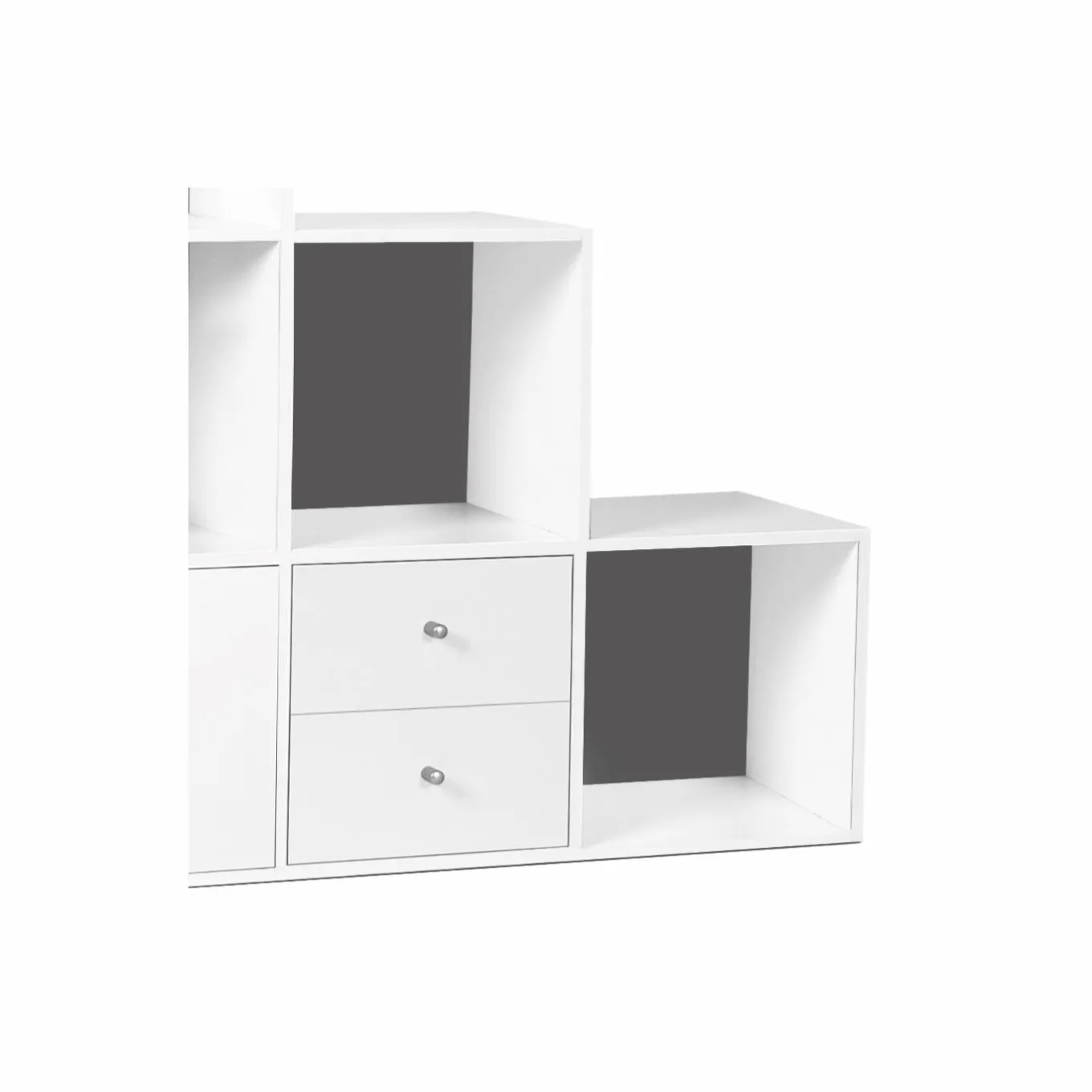 IDMarket Étagère escalier bois blanc fond gris 6 cases* Rangement Et Accessoires|Meubles Tiroirs