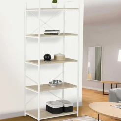 IDMarket Étagère industrielle bois et métal blanc 5 niveaux* Meubles Hauts|Meubles Blancs
