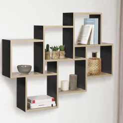 IDMarket Étagère murale bois et noir double position* Etagères|Décoration Et Accessoires