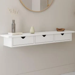 IDMarket Étagère murale console d'entrée bois blanc 3 tiroirs* Décoration Et Accessoires|Etagères