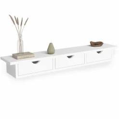 IDMarket Étagère murale console d'entrée bois blanc 3 tiroirs* Décoration Et Accessoires|Etagères