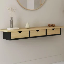 IDMarket Étagère murale console d'entrée effet bois et noir 3 tiroirs* Décoration Et Accessoires|Etagères