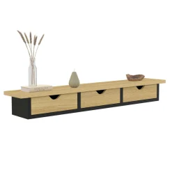 IDMarket Étagère murale console d'entrée effet bois et noir 3 tiroirs* Décoration Et Accessoires|Etagères