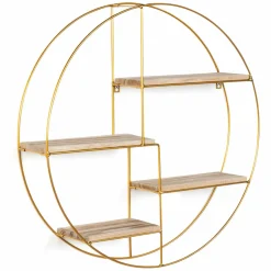 IDMarket Étagère murale métal doré et bois ronde* Décoration Et Accessoires|Collection Agencement Magasin