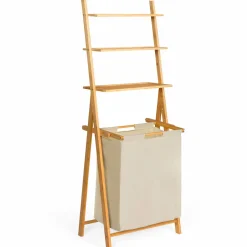 IDMarket Étagère panier à linge en bambou et tissu écru* Paniers À Linge|Accessoires Salle De Bain