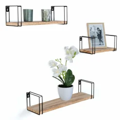 IDMarket Étagères murales style industriel en bois et métal noir* Décoration Et Accessoires|Collection Agencement Magasin