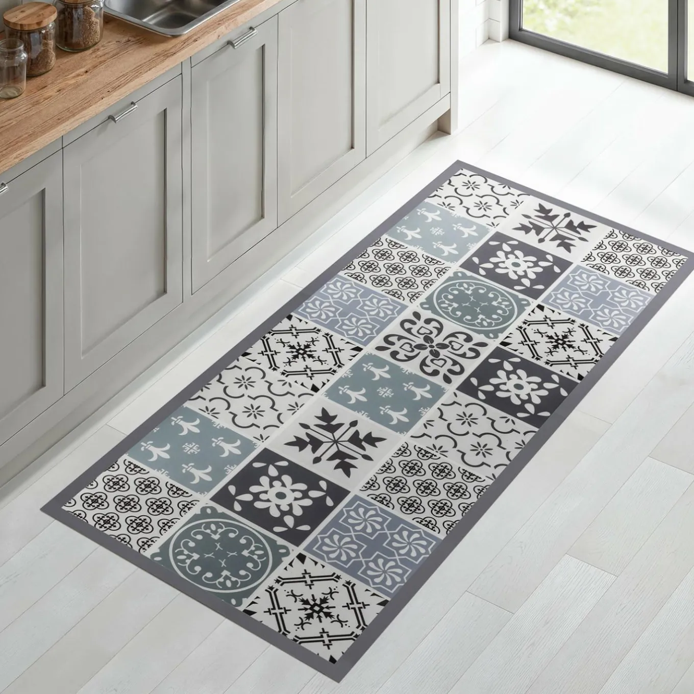 IDMarket Tapis en vinyle effet carreaux de ciment noir et blanc 66 x 160 cm* Décoration Et Accessoires