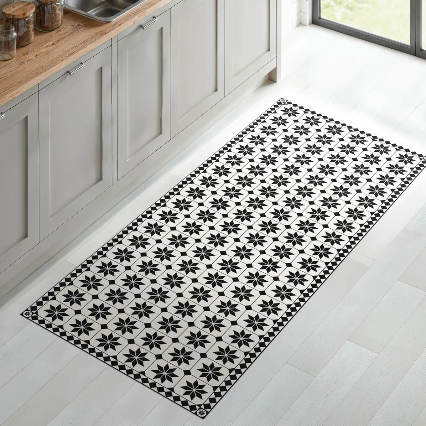 IDMarket Tapis en vinyle effet mosaïque noir et blanc 66 x 160 cm* Décoration Et Accessoires