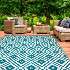 IDMarket Tapis extérieur bleu canard motifs géométriques 180 x 280 cm* Revêtement Sol Extérieur