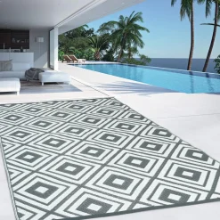 IDMarket Tapis extérieur jardin motifs géométriques gris et blanc 270 x 370 cm* Revêtement Sol Extérieur