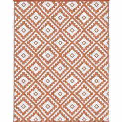 IDMarket Tapis extérieur terracotta et blanc motifs géométriques 120 x 180 cm* Revêtement Sol Extérieur
