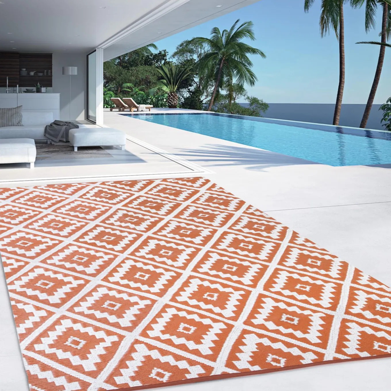 IDMarket Tapis extérieur terracotta et blanc motifs géométriques 120 x 180 cm* Revêtement Sol Extérieur