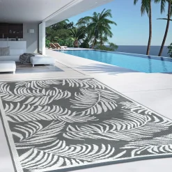 IDMarket Tapis extérieur terrasse motifs tropicaux gris et blancs 180 x 280 cm* Revêtement Sol Extérieur