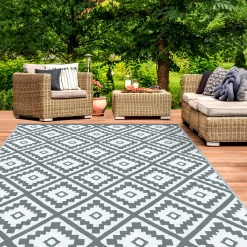 IDMarket Tapis extérieur terrasse motifs géométriques gris et blanc* Revêtement Sol Extérieur