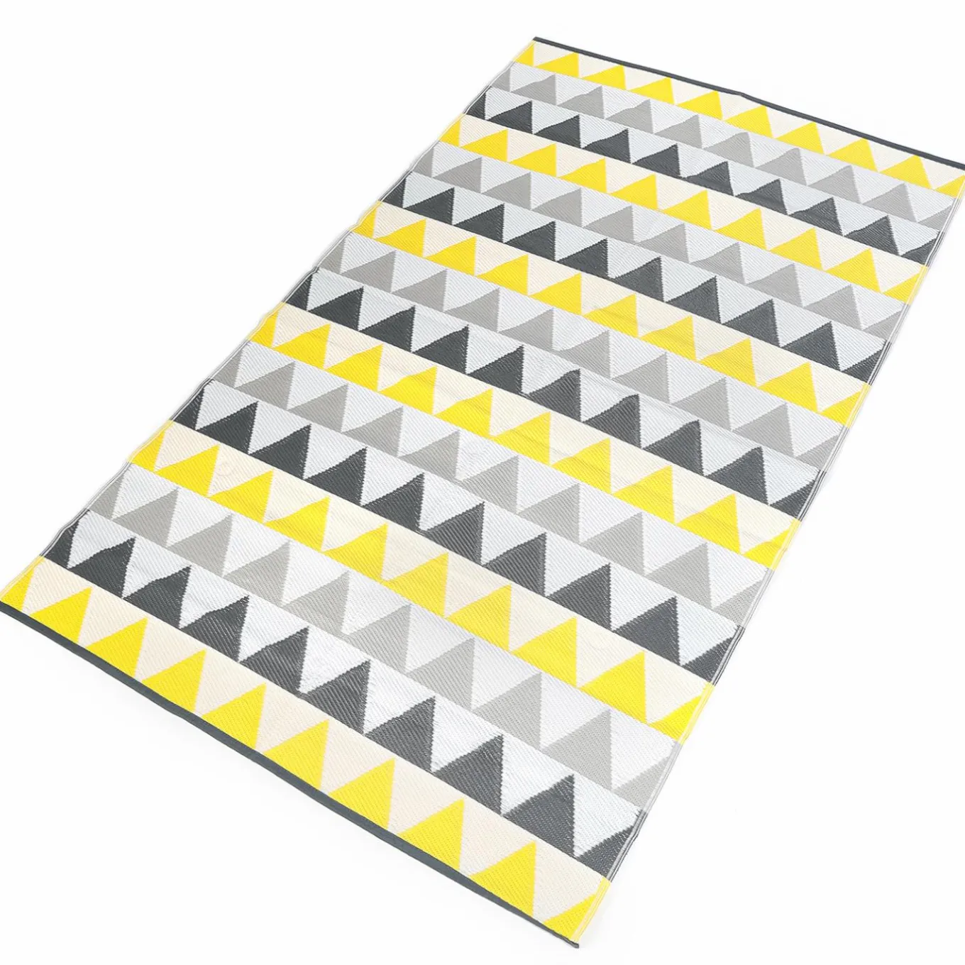 IDMarket Tapis extérieur terrasse motifs triangles gris et jaune 180 x 280 cm* Revêtement Sol Extérieur