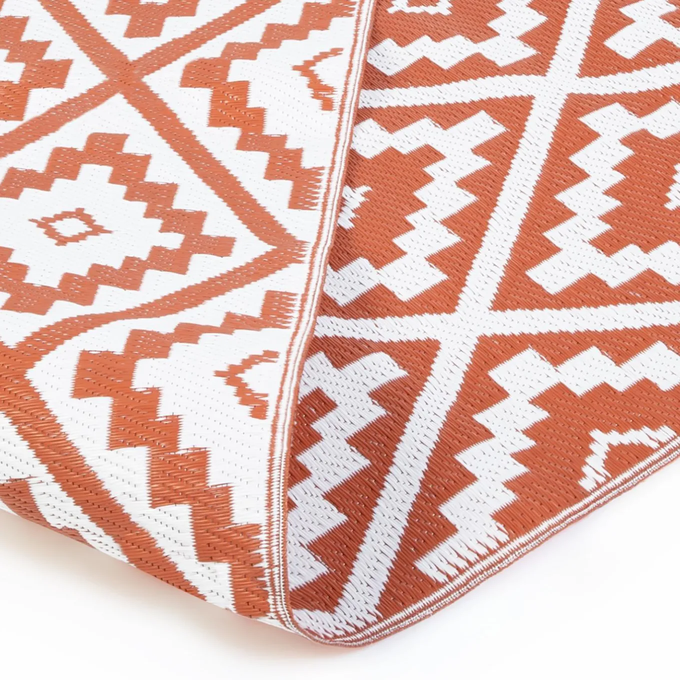 IDMarket Tapis extérieur terrasse motifs géométriques terracotta et blanc 160 x 260 cm* Revêtement Sol Extérieur