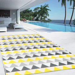IDMarket Tapis extérieur 270x370 cm triangles gris et jaune* Revêtement Sol Extérieur