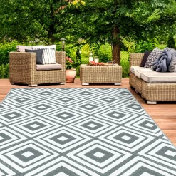 IDMarket Tapis jardin motifs géométriques gris et blanc 180 x 280 cm* Revêtement Sol Extérieur