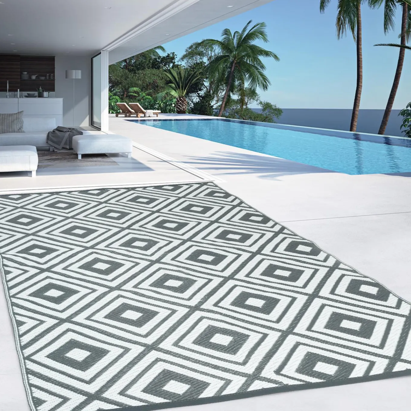 IDMarket Tapis jardin motifs géométriques gris et blanc 180 x 280 cm* Revêtement Sol Extérieur