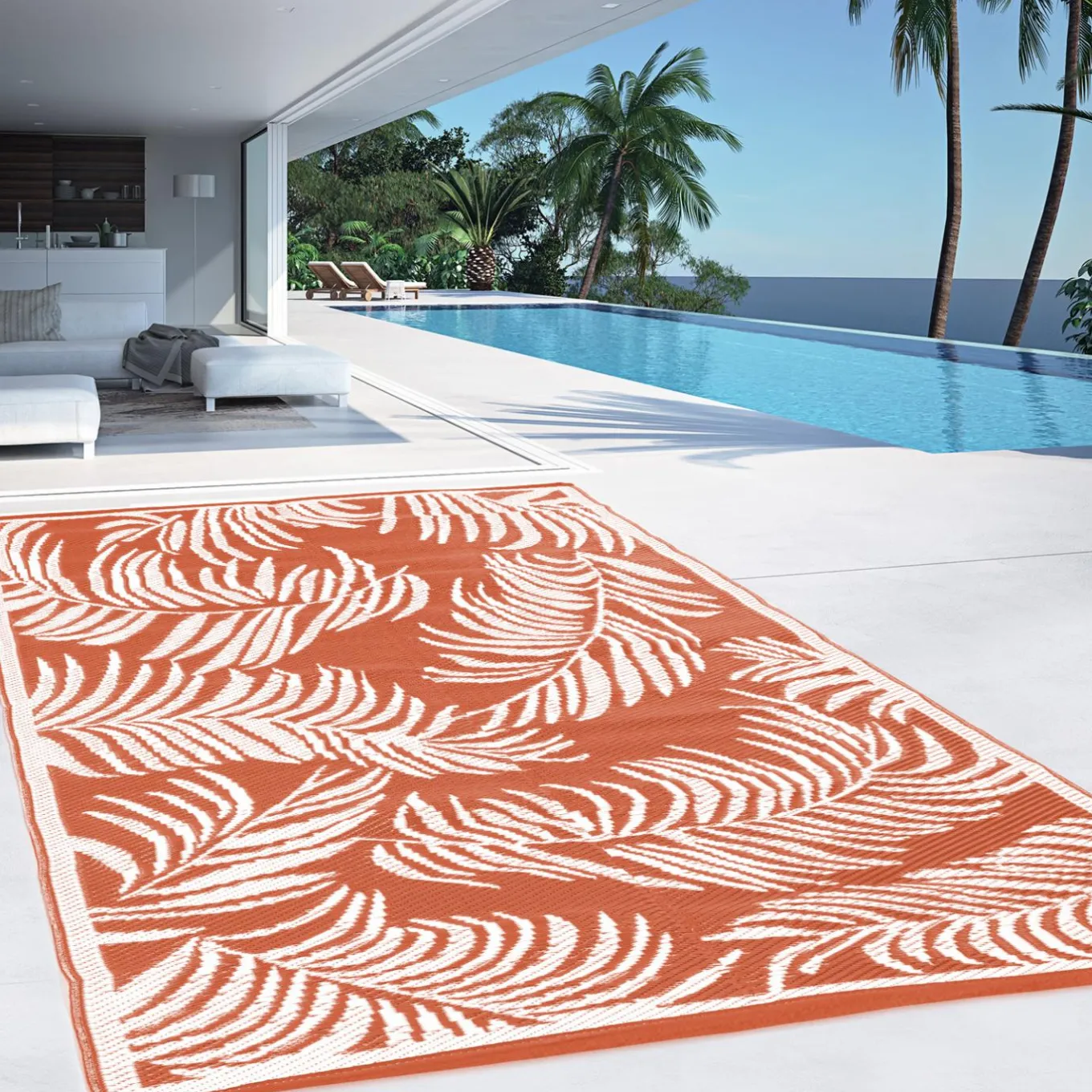IDMarket Tapis tropical d'extérieur terracotta et blanc* Revêtement Sol Extérieur