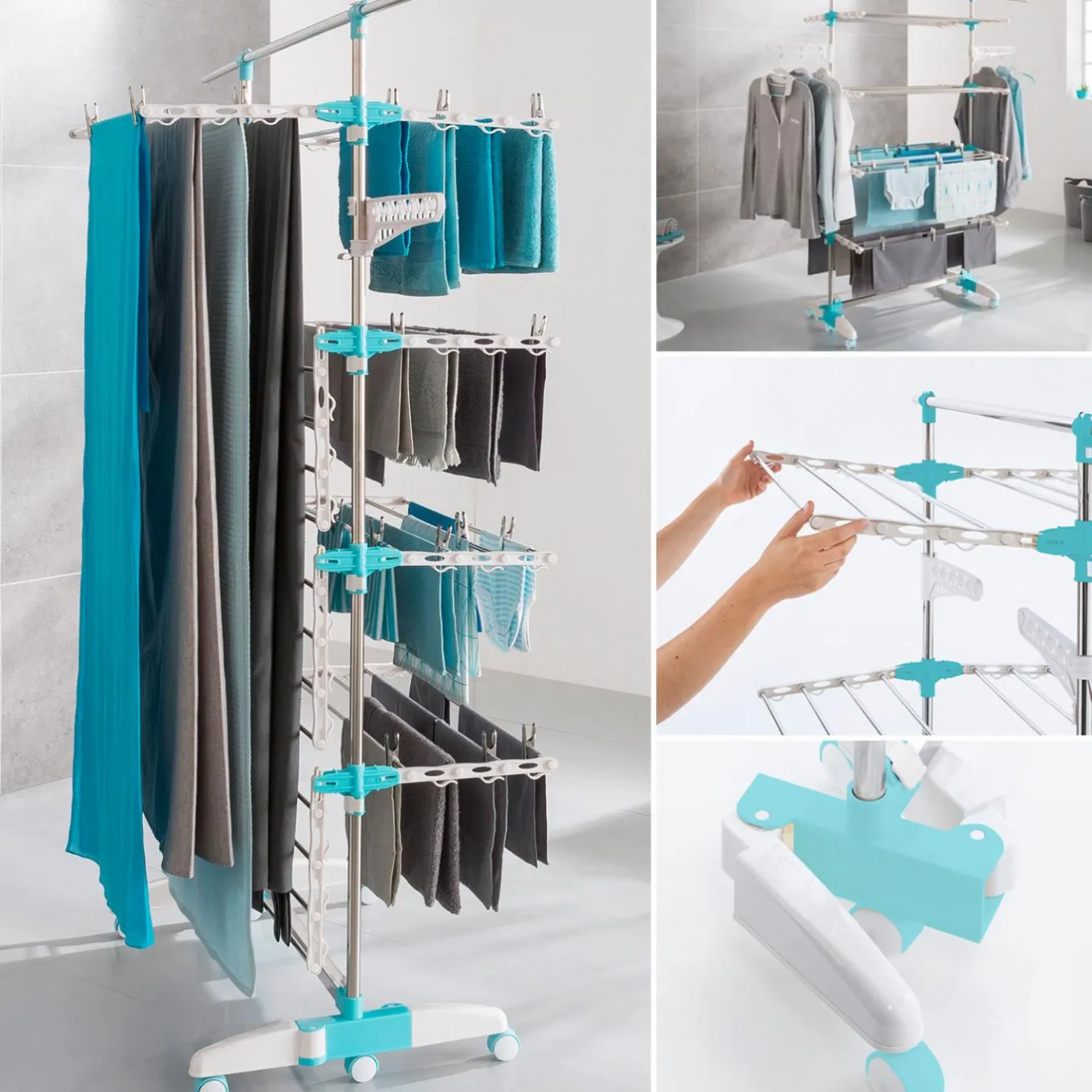 IDMarket Étendoir à linge pliable avec barre télescopique* Séchoirs À Linge