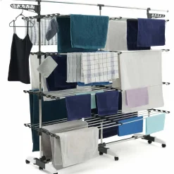 IDMarket Étendoir à linge XXL 60 m sur 4 niveaux avec barre télescopique* Séchoirs À Linge