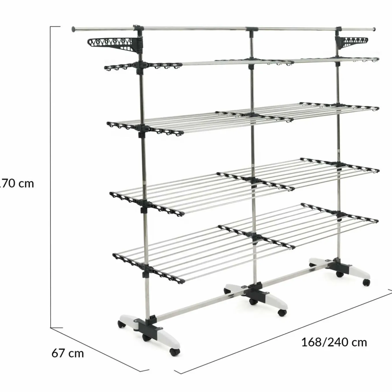 IDMarket Étendoir à linge XXL 60 m sur 4 niveaux avec barre télescopique* Séchoirs À Linge