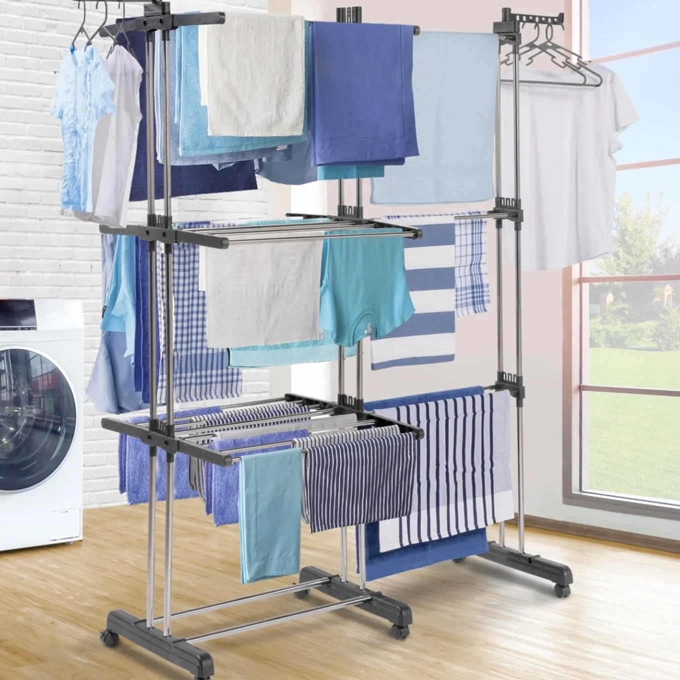 IDMarket Étendoir extensible avec grande capacité et 30 accessoires* Séchoirs À Linge
