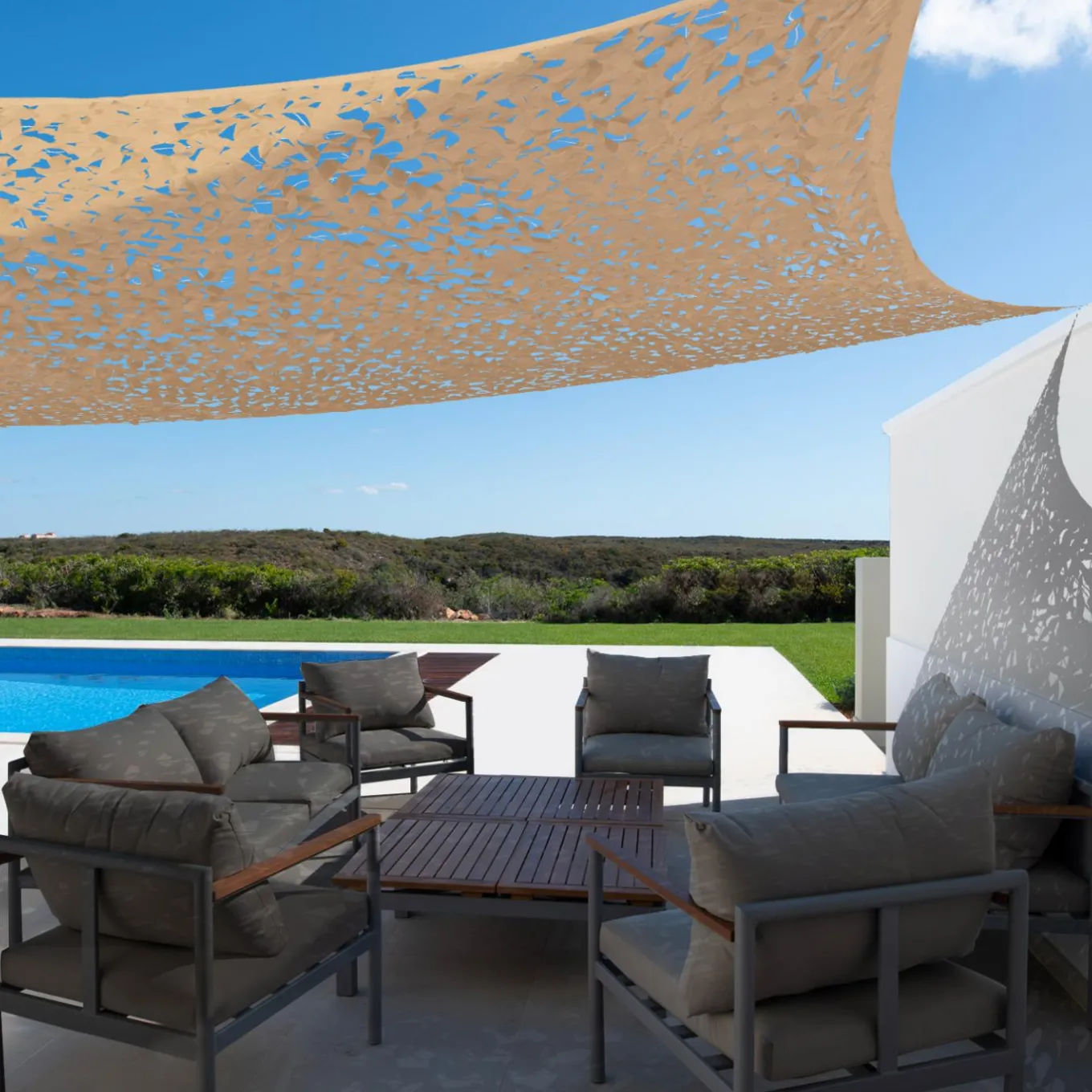 IDMarket Toile ombrage carré 4x4m camouflage sable* Voiles D'Ombrage