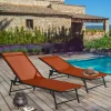 IDMarket Transats de jardin acier gris anthracite et toile terracotta - lot de 2* Bains De Soleil|Fauteuils De Jardin