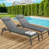 IDMarket Transats de jardin aluminium gris et noir : lot de 2* Bains De Soleil|Fauteuils De Jardin