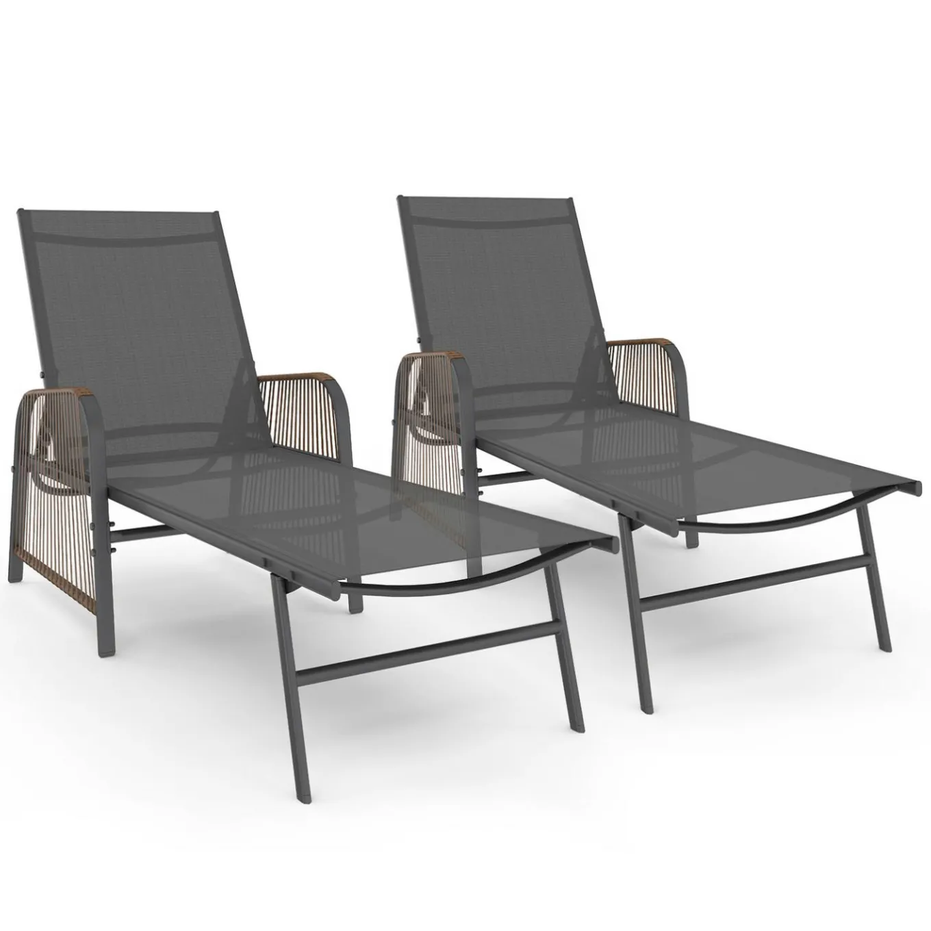 IDMarket Transats de jardin inclinables gris anthracite avec accoudoirs cordage effet rotin* Bains De Soleil|Fauteuils De Jardin