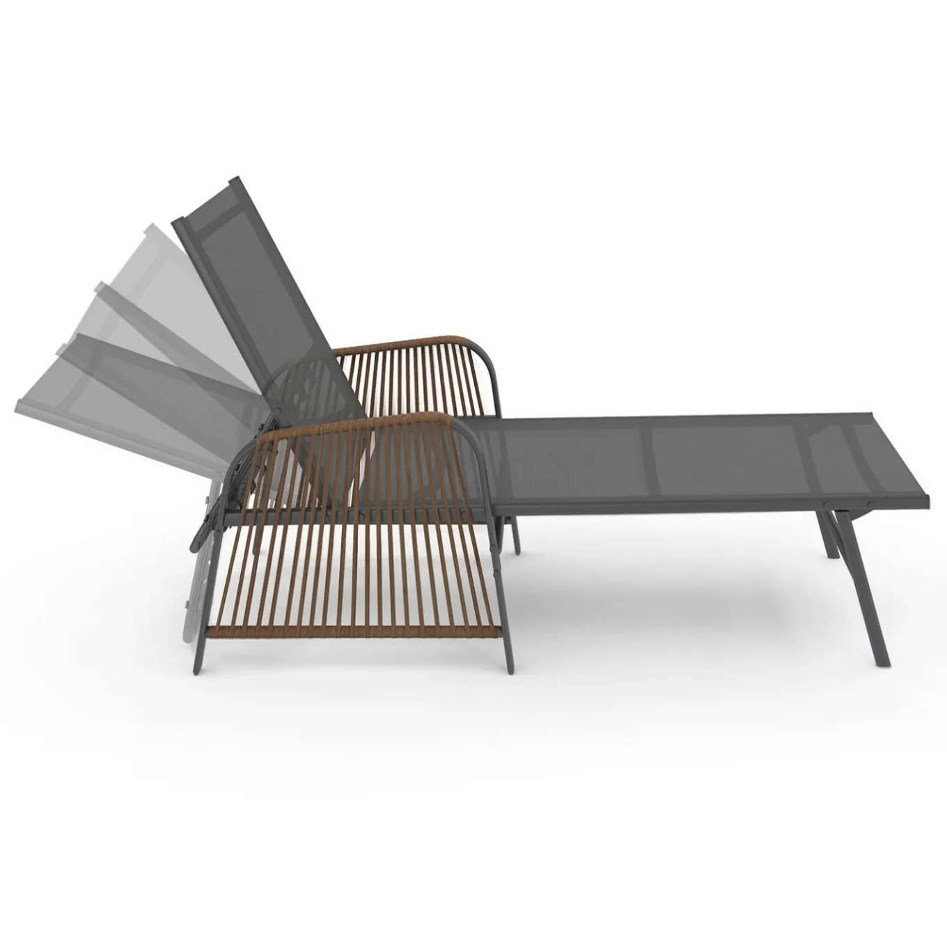 IDMarket Transats de jardin inclinables gris anthracite avec accoudoirs cordage effet rotin* Bains De Soleil|Fauteuils De Jardin