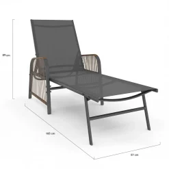 IDMarket Transats de jardin inclinables gris anthracite avec accoudoirs cordage effet rotin* Bains De Soleil|Fauteuils De Jardin