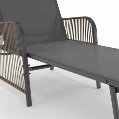 IDMarket Transats de jardin inclinables gris anthracite avec accoudoirs cordage effet rotin* Bains De Soleil|Fauteuils De Jardin