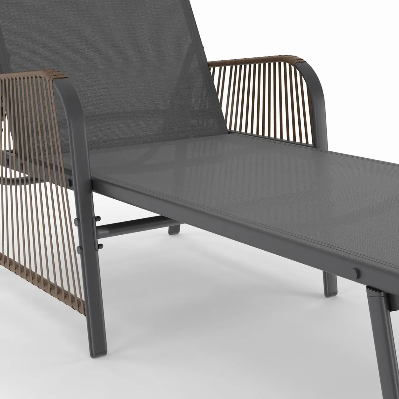 IDMarket Transats de jardin inclinables gris anthracite avec accoudoirs cordage effet rotin* Bains De Soleil|Fauteuils De Jardin