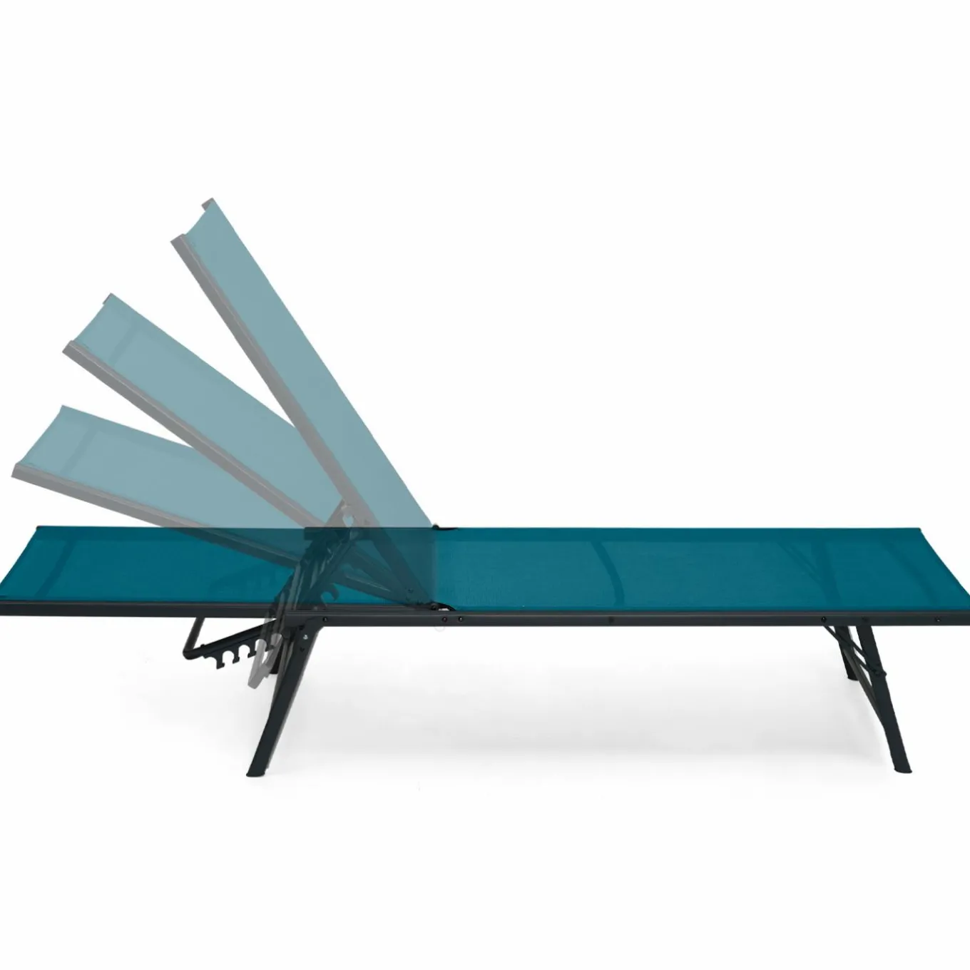 IDMarket Transats de jardin toile bleu canard et acier gris anthracite - lot de 2* Bains De Soleil|Fauteuils De Jardin