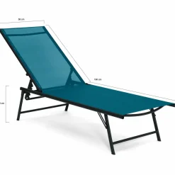 IDMarket Transats de jardin toile bleu canard et acier gris anthracite - lot de 2* Bains De Soleil|Fauteuils De Jardin