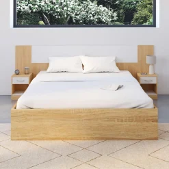 IDMarket Tête de lit à chevets modulables bois et blanc* Têtes De Lit|Chambre Complète Adulte