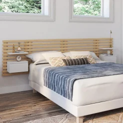 IDMarket Tête de lit 240 cm en lattes de bois avec chevets et étagères blanches* Têtes De Lit|Chambre Complète Adulte