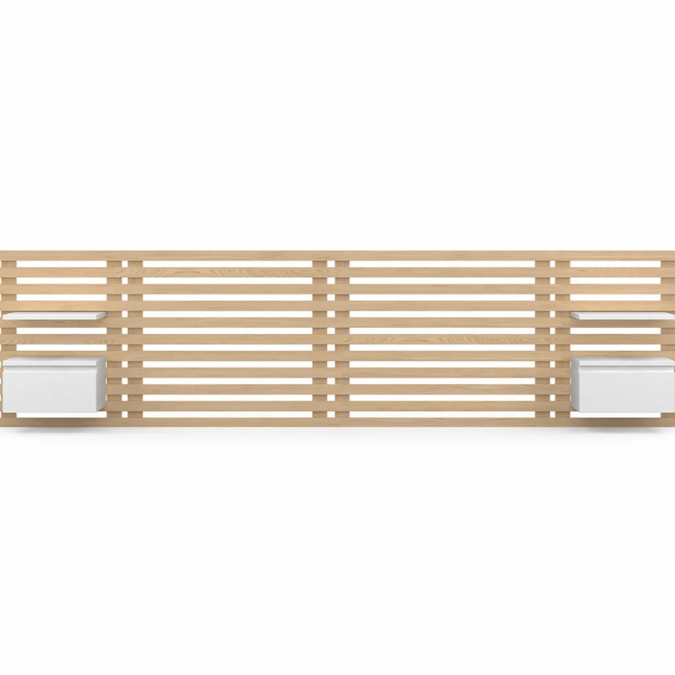 IDMarket Tête de lit 240 cm en lattes de bois avec chevets et étagères blanches* Têtes De Lit|Chambre Complète Adulte
